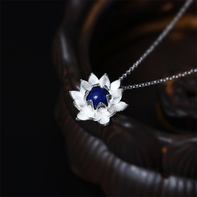 Buddha Stones 925 Sterling Silber Lazurit Lotusblume Selbstpflege-Halskettenanhänger - image 2
