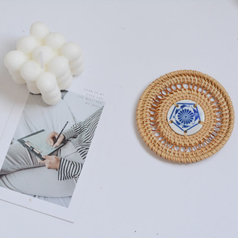 Keramik-Blumenmuster, Rattan-Tassenuntersetzer, Teetassen-Untersetzer - image 12