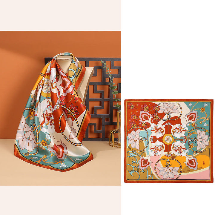 Halstuch mit Buddha Stonesn, pastorale Szene, Heißluftballon, Frühlingsblüten, 100 % Maulbeerseide - image 21