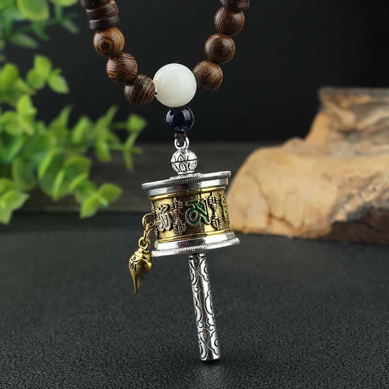 Buddha Stones, tibetische Om Mani Padme Hum Gebetsmühle, Rotation, Vajra-Holz-Halsketten-Anhänger - image 1
