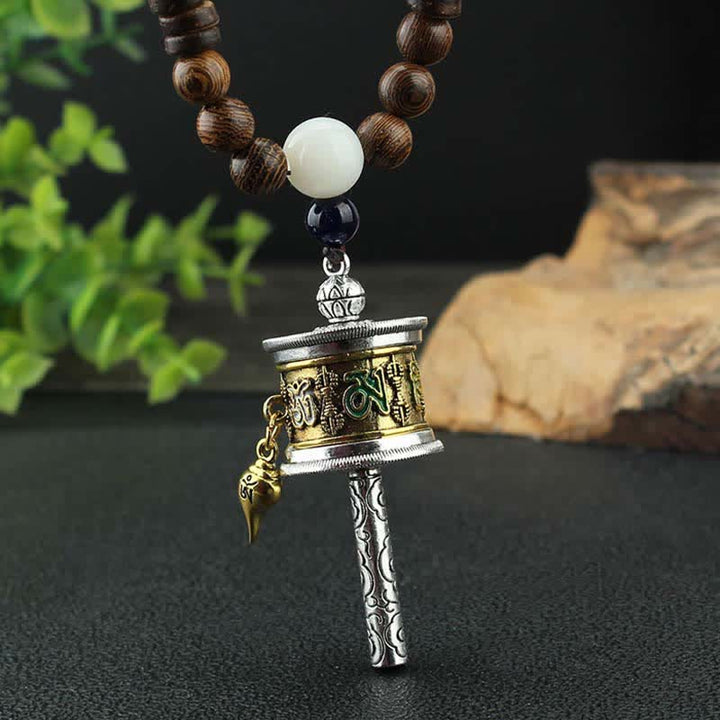 Buddha Stones, tibetische Om Mani Padme Hum Gebetsmühle, Rotation, Vajra-Holz-Halsketten-Anhänger - image 1