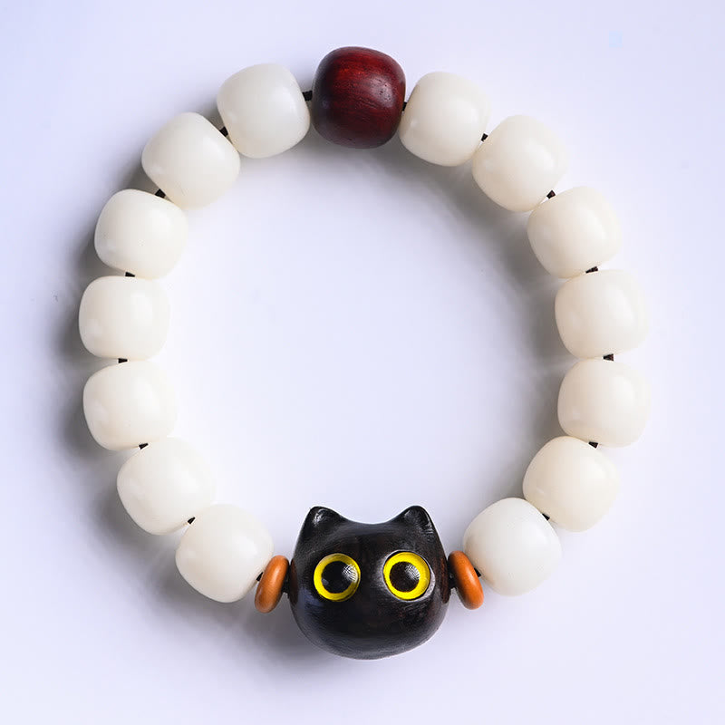 Buddha Stones, natürliches Bodhi-Samen-Armband, kleines Blatt, rotes Sandelholz, Ebenholz, süße Glückskatze, Weisheitsarmband - Glückskatze aus Ebenholz und Bodhi-Samen (Handgelenkumfang 14–16 cm) - image 10