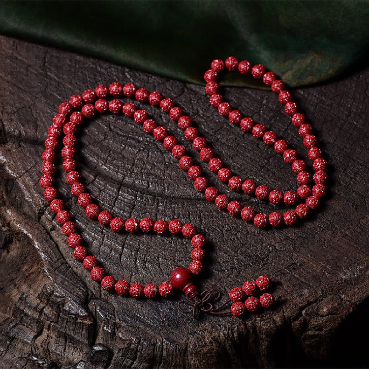 Buddha Stones 108 Mala Perlen Zinnober Om Mani Padme Hum Muster graviertes Segensarmband - image 1