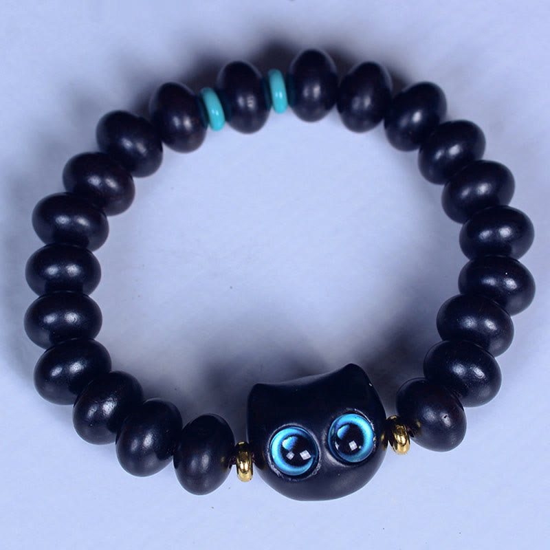 Buddha Stones, Ebenholz, Liuli-Glas, hübsches Katzen-Peace-Balance-Armband - image 3