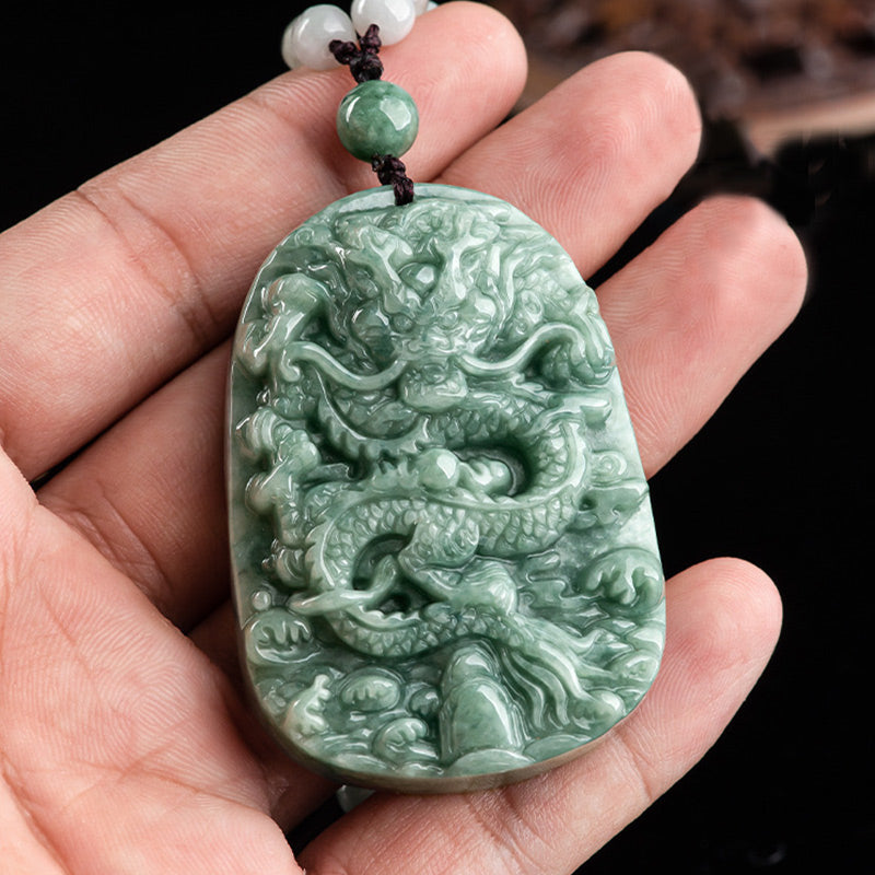 Buddha Stones, chinesisches Sternzeichen, Drache, Jade, Wohlstand, Halskette, Perlenschnur-Anhänger