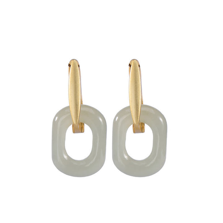 Buddha Stones 925 Sterling Silber Runde Weiß Jade Glück Segen Ohrringe - image 9