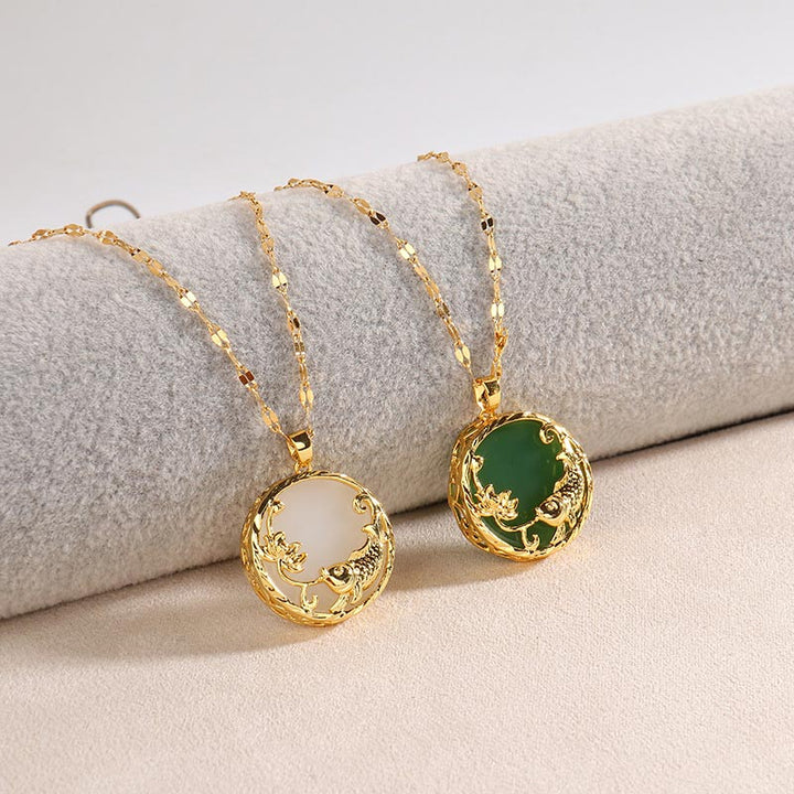 Buddha Stones, natürlicher Jade-Koi-Fisch, Lotus-Glücks-Halsketten-Anhänger - image 9