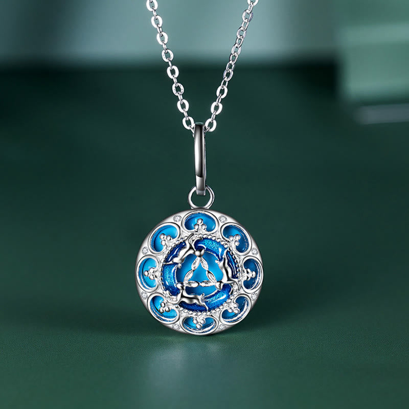 Buddha Stones 925 Sterling Silber Runder Türkis Drei Kaninchen Balance Halskette Anhänger - Türkis (Reinigung♥Schutz) - image 0