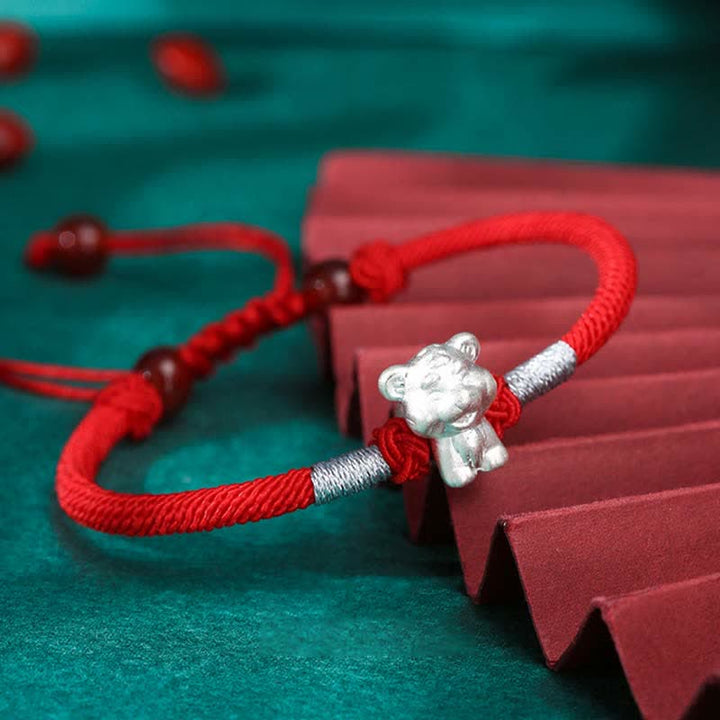 Buddha Stones Armband aus 999er-Sterlingsilber, chinesisches Sternzeichen, Glück, Stärke, rote Schnur - Tiger (Armbandgröße 15,5 cm + 8 cm) - image 7