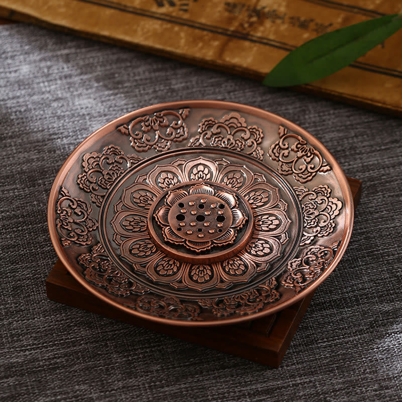 Buddha Stones, Lotus, Drache, Phönix, acht glückverheißende Symbole, Zinklegierung, Räucherstäbchenhalter, heilende Räuchergefäß-Dekoration - Auspicious Lotus Brown (mit neun Räucherstäbchenlöchern) - image 6
