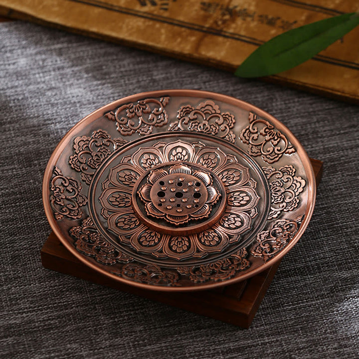 Buddha Stones, Lotus, Drache, Phönix, acht glückverheißende Symbole, Zinklegierung, Räucherstäbchenhalter, heilende Räuchergefäß-Dekoration - Auspicious Lotus Brown (mit neun Räucherstäbchenlöchern) - image 6