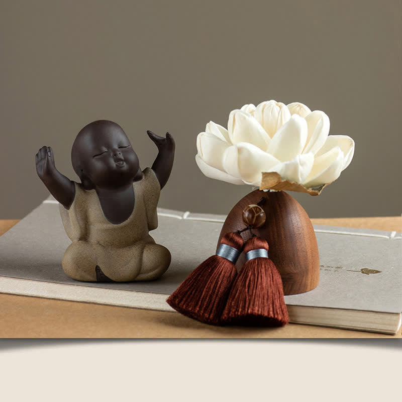 Schwarze Pfirsichholz-Buddha-Blumen-Calm-Cure-Dekorationen - Kleiner Maitreya - image 9