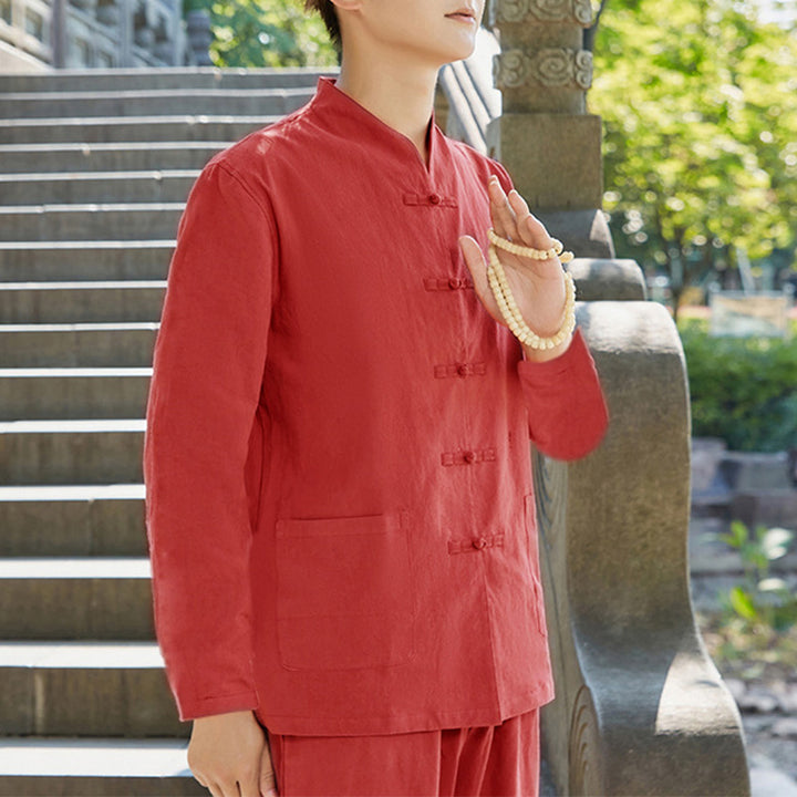 Spirituelle Zen-Praxis, Yoga, Meditation, Gebetskleidung, Baumwoll-Leinen-Herren-Set - Rot - US/ UK/AU48, EU58 (6XL) - image 4