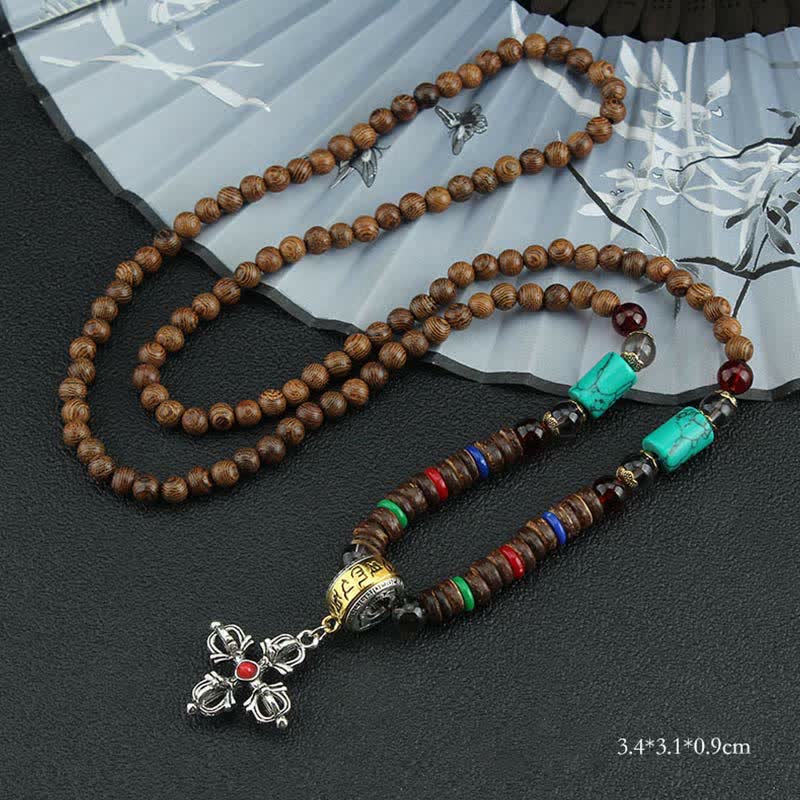 Buddha Stones, tibetische Om Mani Padme Hum Gebetsmühle, Rotation, Vajra-Holz-Halsketten-Anhänger - Rotes Kreuz Vajra - image 27