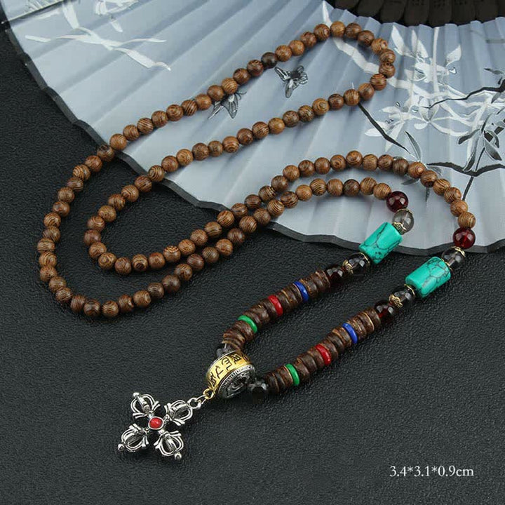 Buddha Stones, tibetische Om Mani Padme Hum Gebetsmühle, Rotation, Vajra-Holz-Halsketten-Anhänger - Rotes Kreuz Vajra - image 27