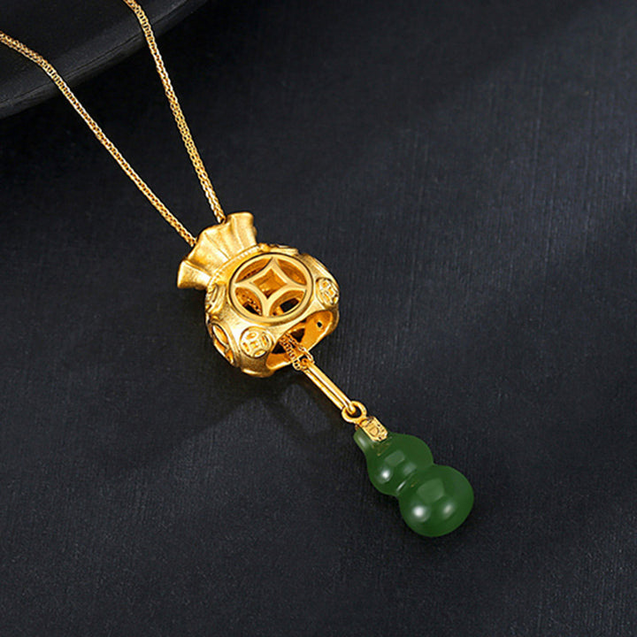 Buddha Stones Glücksverheißende Feng Shui Geldbeutel-Jade-Anhänger-Halskette - image 3