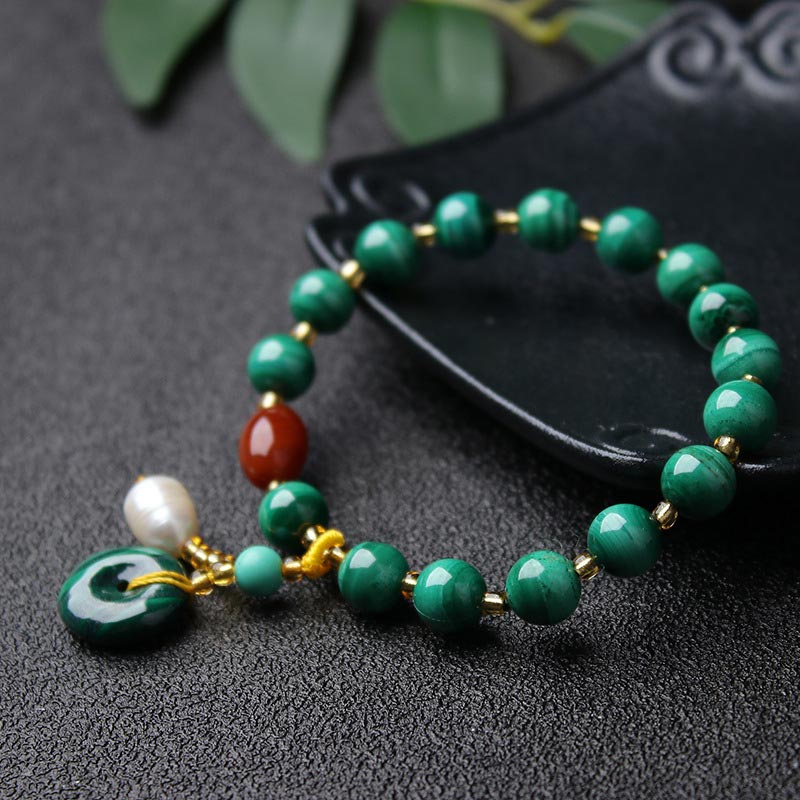 Natürliches Malachit-Rot-Achat-Perlenschutz-Charm-Armband - image 1