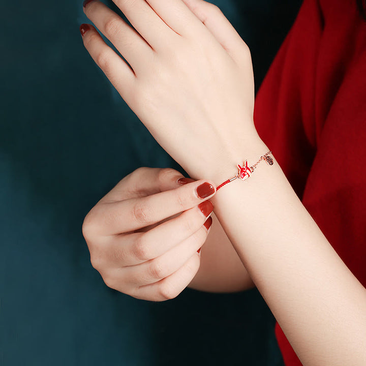 Buddha Stones 925 Sterling Silber Farbwechselndes chinesisches Sternzeichen Glücksschutz Rotes Kettenarmband - image 18