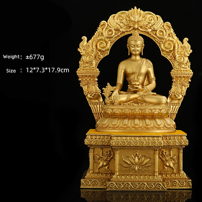 Shakyamuni Amitabha Medizin-Buddha-Figur, Gelassenheit, Kupferstatue, Heimdekoration - 10 cm Medizinbuddha & Sockel - image 8