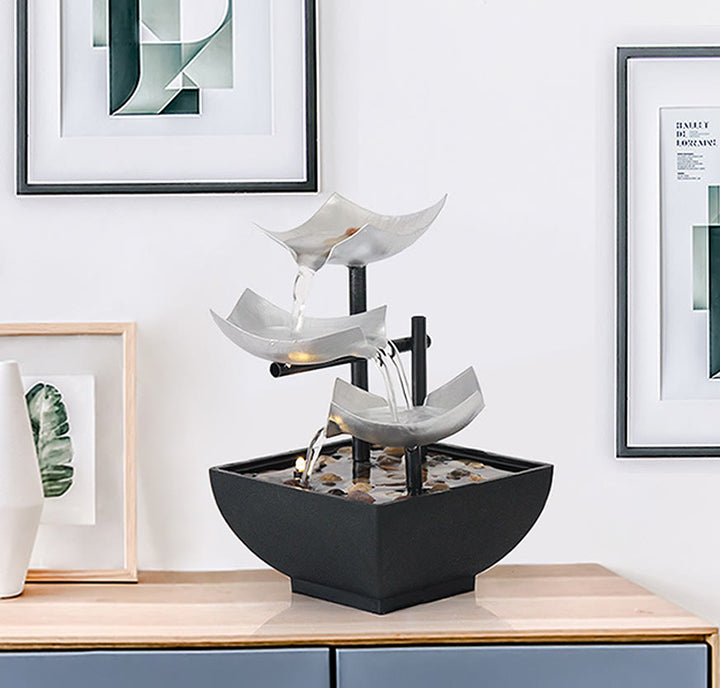 Dreischichtige Wasserfall-Brunnen-Tisch-Lotus-Ornamente mit Flussfelsen-Desktop-Dekoration - image 2