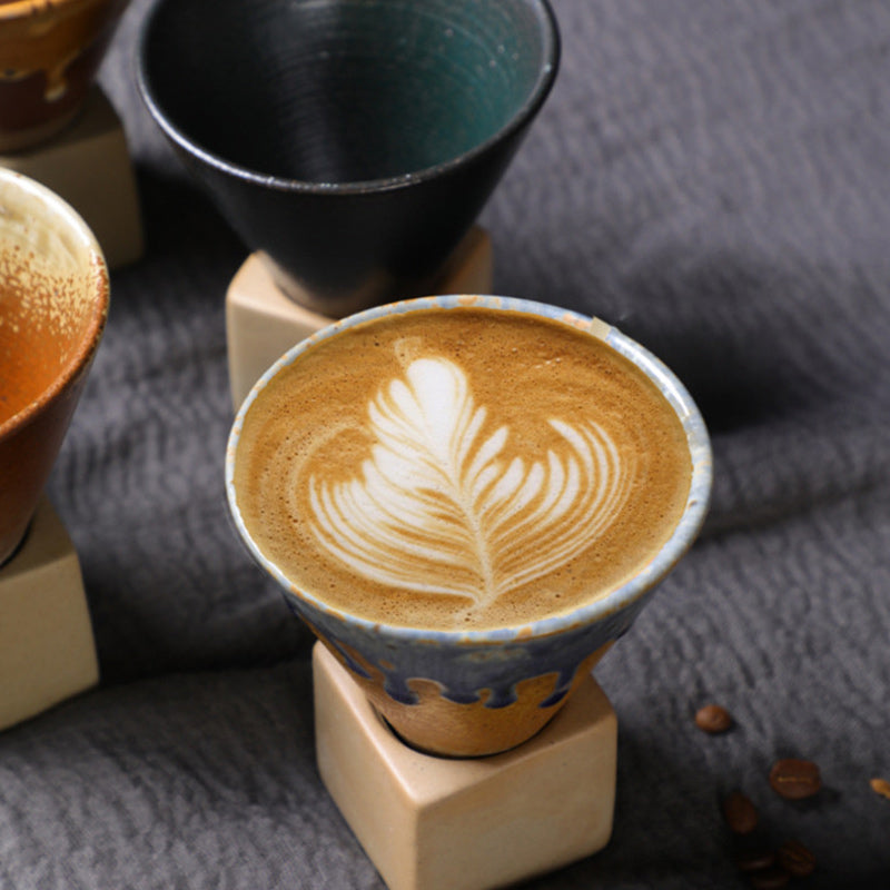 Buddha Stones Keramik-Kaffeetasse im Vintage-Stil mit Farbverlauf, Tea Latte, Espressotasse mit Standfuß, 200 ml