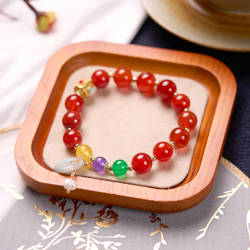 Buddha-Steine Jade Rot Achat Peace Schnalle Charm Vertrauen Armband