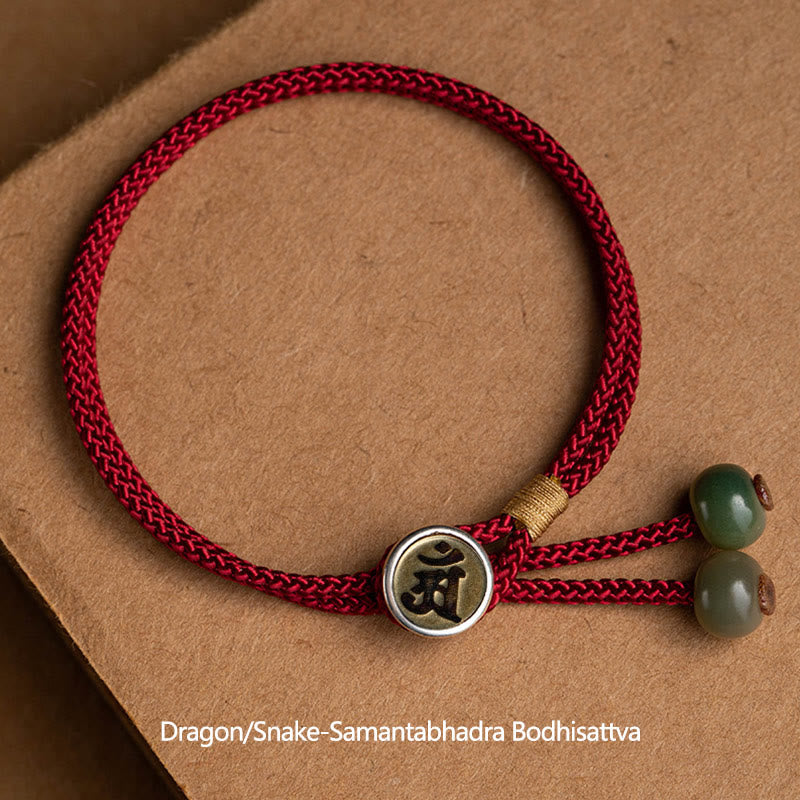 Buddha Stones 925 Sterling Silber Handgefertigtes chinesisches Sternzeichen Natal Buddha Cyan Bodhi Samenschutz geflochtenes rotes Schnurarmband - image 7