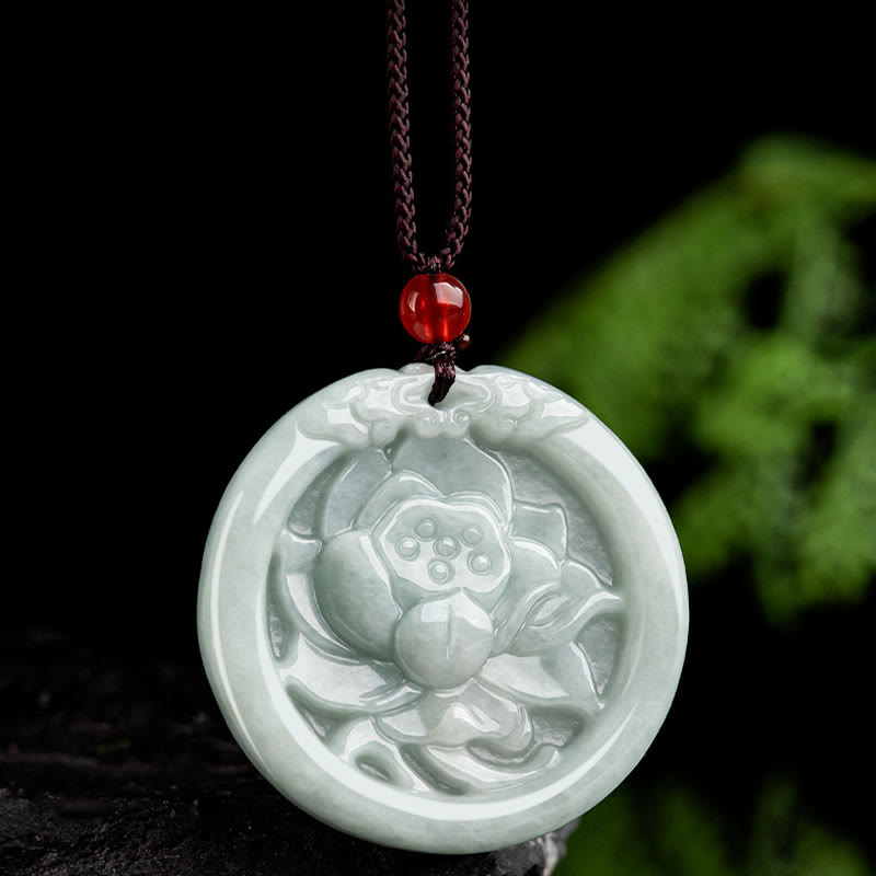 Buddha Stones, natürliche Jade, Lotusblume, geschnitzter Wohlstands-Halskettenanhänger - image 4
