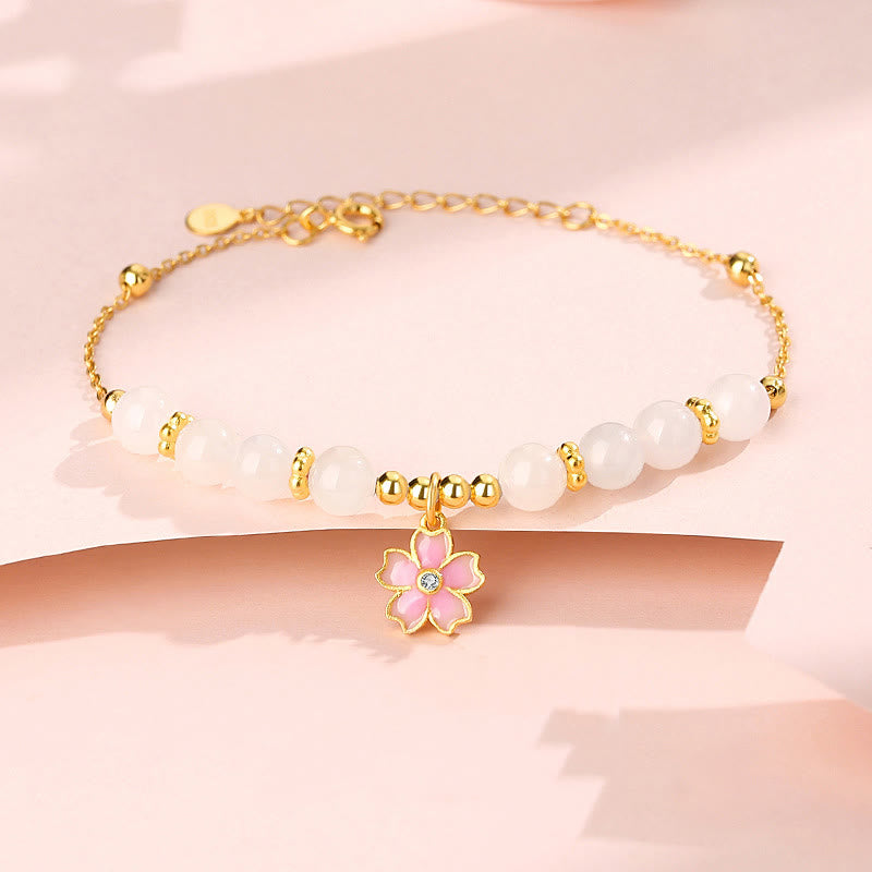 Buddha Stones 925 Sterling Silber Hetian Weiß Jade Kirschblüten-Schutzarmband - Weißer Jade (Schutz♥Segen) - image 0