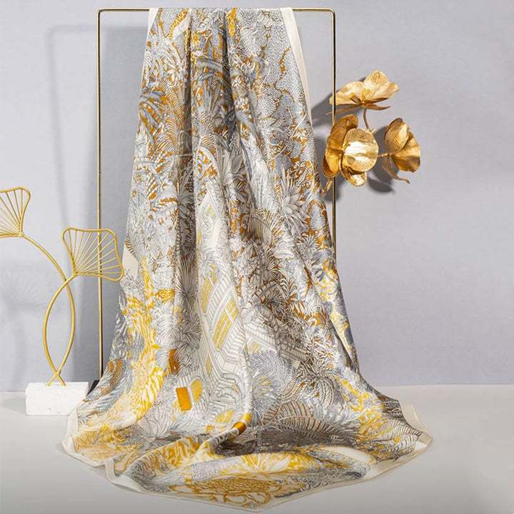 Buddha Stones, Dschungel-Ölgemälde, verheißungsvolle Wolken, Schal aus 100 % Maulbeerseide, doppelseitiger Seidenhalsschal der Premiumklasse 6A - Dschungelgeheimnis (Sommerlicher Urwald) - image 0