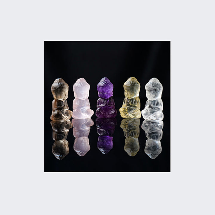 Buddha Stones, verschiedene Kristalle, Amethyst, rosa Kristall, Weiß Kristall, Citrin, Buddha, geschnitzt, spirituelle Heilung, Halskette, Anhänger, Dekoration