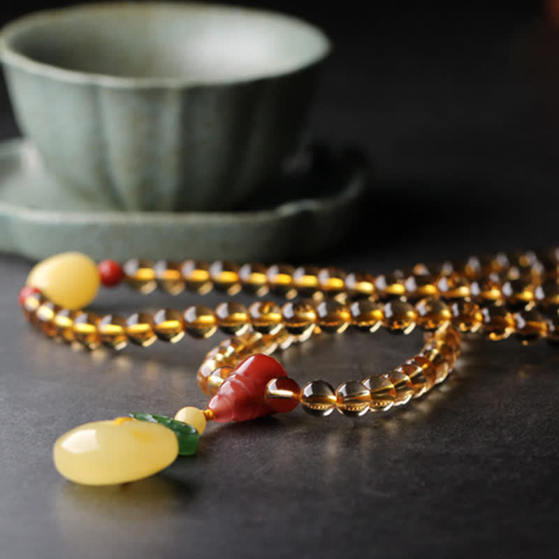 108 Mala-Perlen, natürlicher Citrin-Bernstein, Friedensschnalle, roter Achat, PiXiu-Schutz-Charm-Armband - image 13