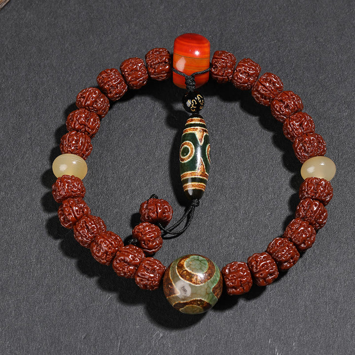 Buddha Steine Tibet Rudraksha Bodhi Samen Dzi Perle Glückskatze Tanzender Löwe Reichtum Armband Handgelenk Mala