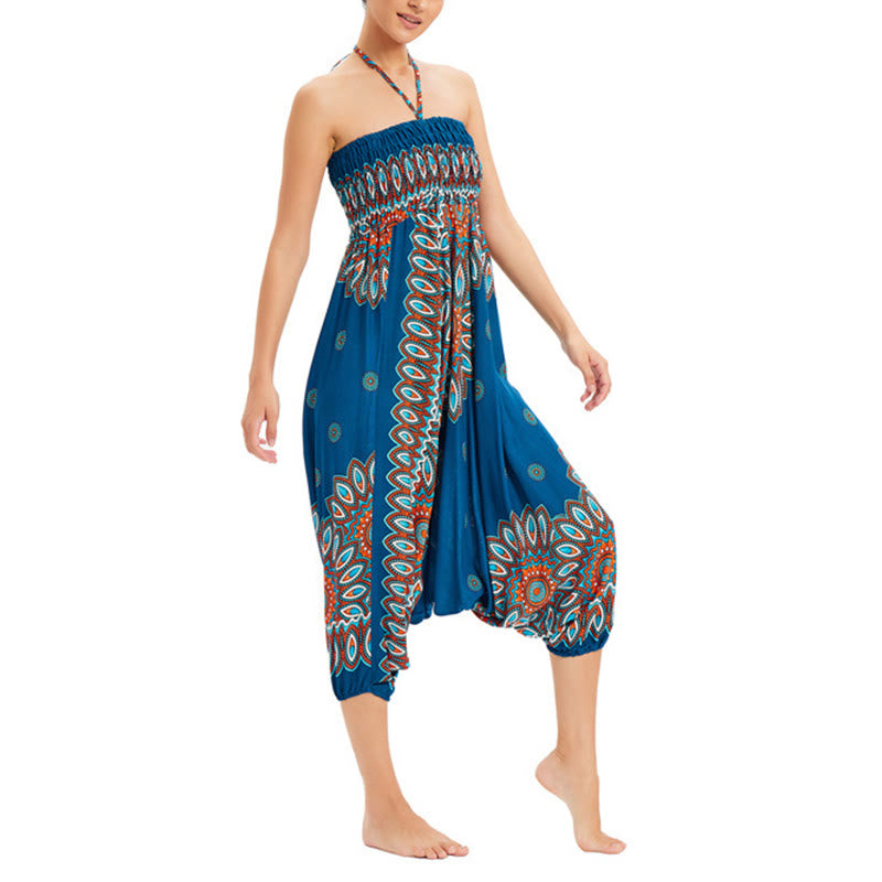 Buddha Stones Zwei Stile Tragen Sonnenblumen Locker Gesmokt Haremshose Overall Hohe Taille Hose