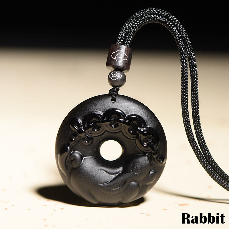 Buddha Stones, chinesisches Sternzeichen, natürlicher schwarzer Obsidian, Friedensschnalle, Stärke-Halsketten-Anhänger - image 2