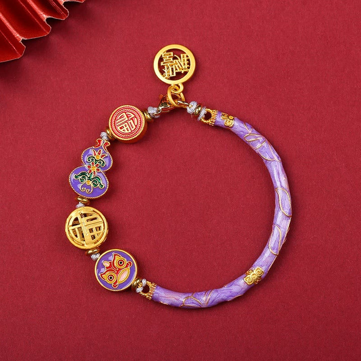 Buddha Stones Tibetisches Kalebassen-Armband mit Löwenmotiv – Symbol für Glück und Wohlstand - Lila - image 10