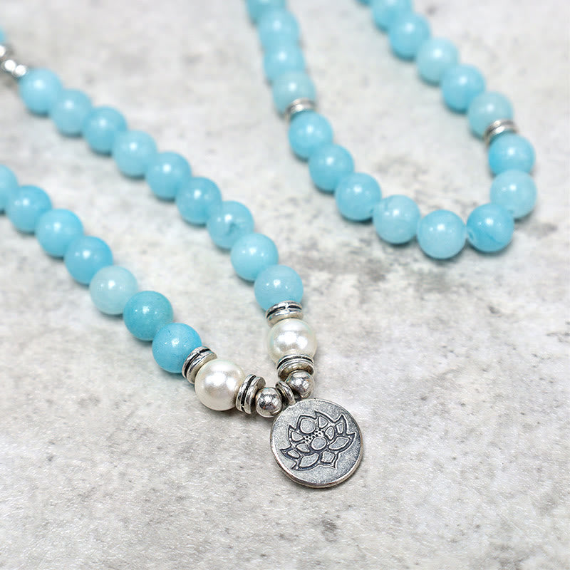 Buddha Stones Natürliches Amazonit-Heilungs-Lotus-Mala-Armband - image 3