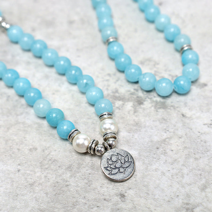 Buddha Stones Natürliches Amazonit-Heilungs-Lotus-Mala-Armband - image 3