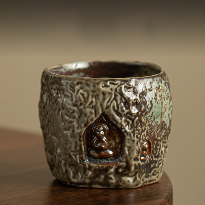 Buddha Stones Vintage-Teetasse in Dunhuang-Farbe, Buddha-Gravur, Kung-Fu-Teetasse