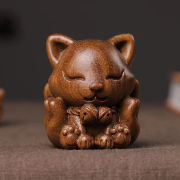 Buddha Stones, Mini-Neunschwänziger Fuchs, Elfenbein, Frucht, Sandelholz, grünes Sandelholz, Segensdekoration