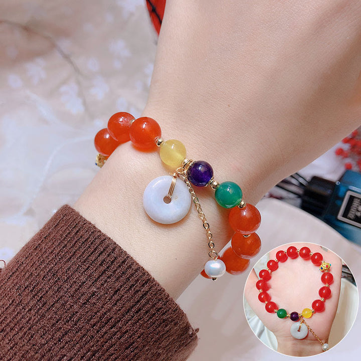 Buddha-Steine Jade Rot Achat Peace Schnalle Charm Vertrauen Armband