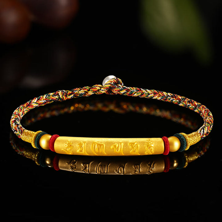 Buddha Stones, tibetisches 999-Gold, Om Mani Padme Hum, handgefertigt, achtfädig, Friedensknoten, Glück, geflochtenes Paar-Armband