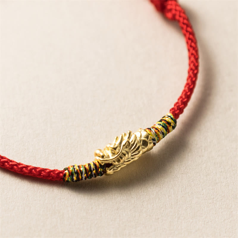 Armband aus 925er-Sterlingsilber mit Buddha Stonesn, Jahr des Drachen, Glücksstärke, rotes Seil - Gold (Handgelenkumfang 14-21 cm) - image 1