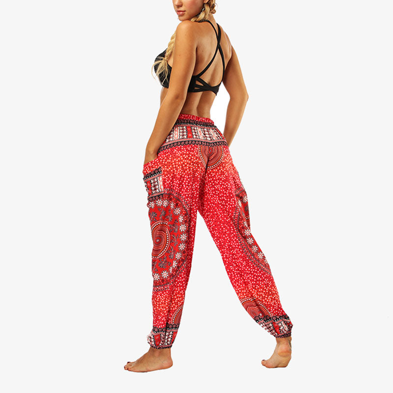 Buddha Stones Hippie-Hose, Baggy-Boho-Lounge-Hose mit hoher Taille und Taschen, Damen-Yogahose