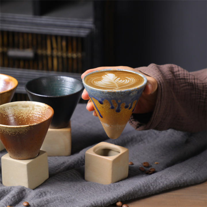 Buddha Stones Keramik-Kaffeetasse im Vintage-Stil mit Farbverlauf, Tea Latte, Espressotasse mit Standfuß, 200 ml