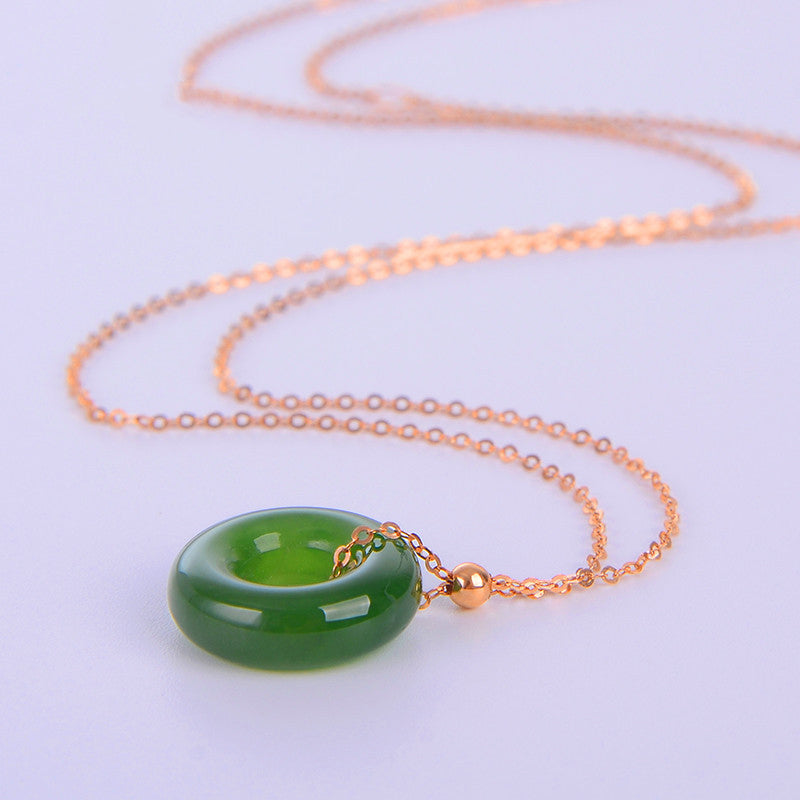 Runder Cyan Jade Healing 14 Karat vergoldeter Kupfer-Halskettenanhänger - image 8