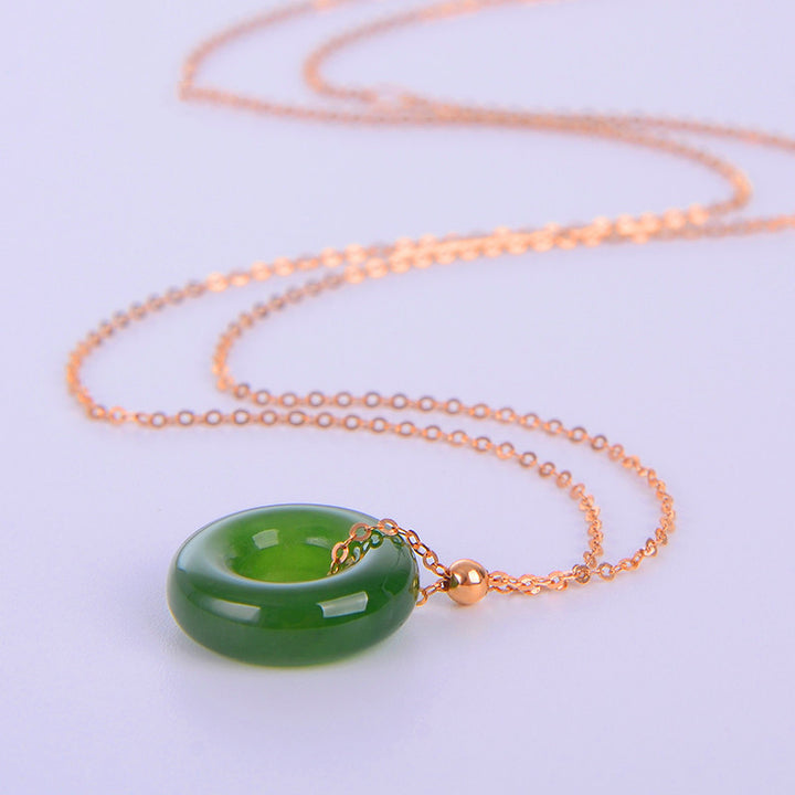 Runder Cyan Jade Healing 14 Karat vergoldeter Kupfer-Halskettenanhänger - image 8
