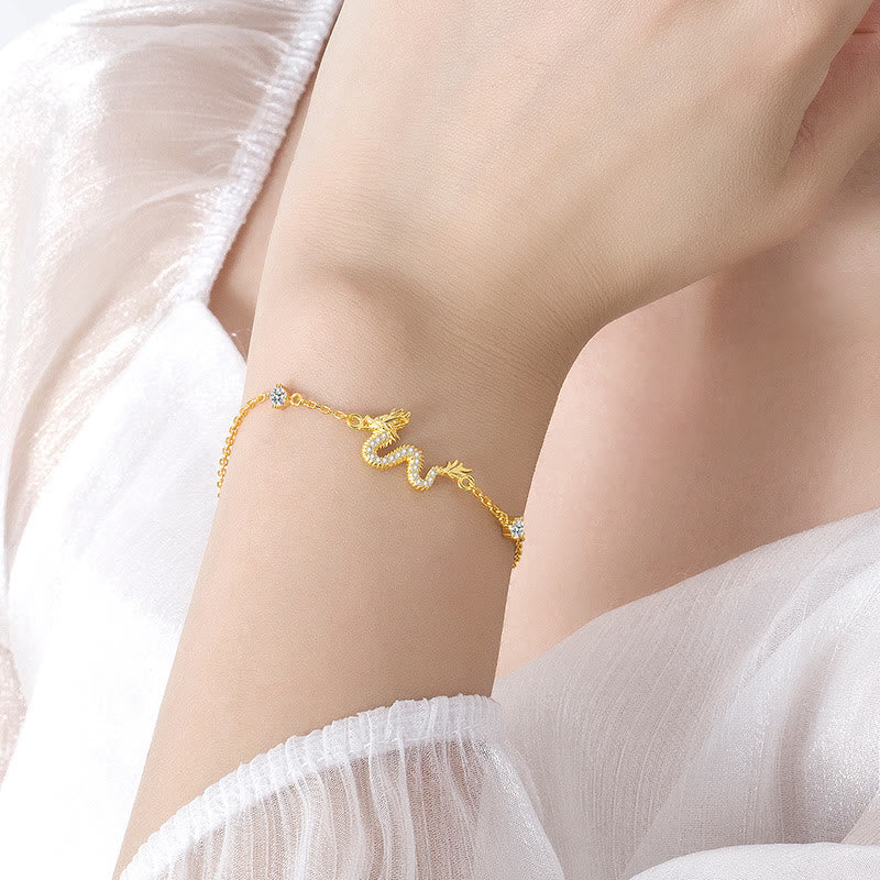 Buddha Stones 925 Sterling Silber Jahr des Drachen verheißungsvoller goldener Drache Glück rotes Seilkettenarmband - image 16