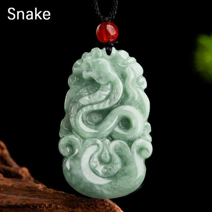 Halskette mit Buddha Stonesn, natürlicher grüner Jade, 12 chinesische Sternzeichen, Glück, Wohlstand - Schlange - image 18