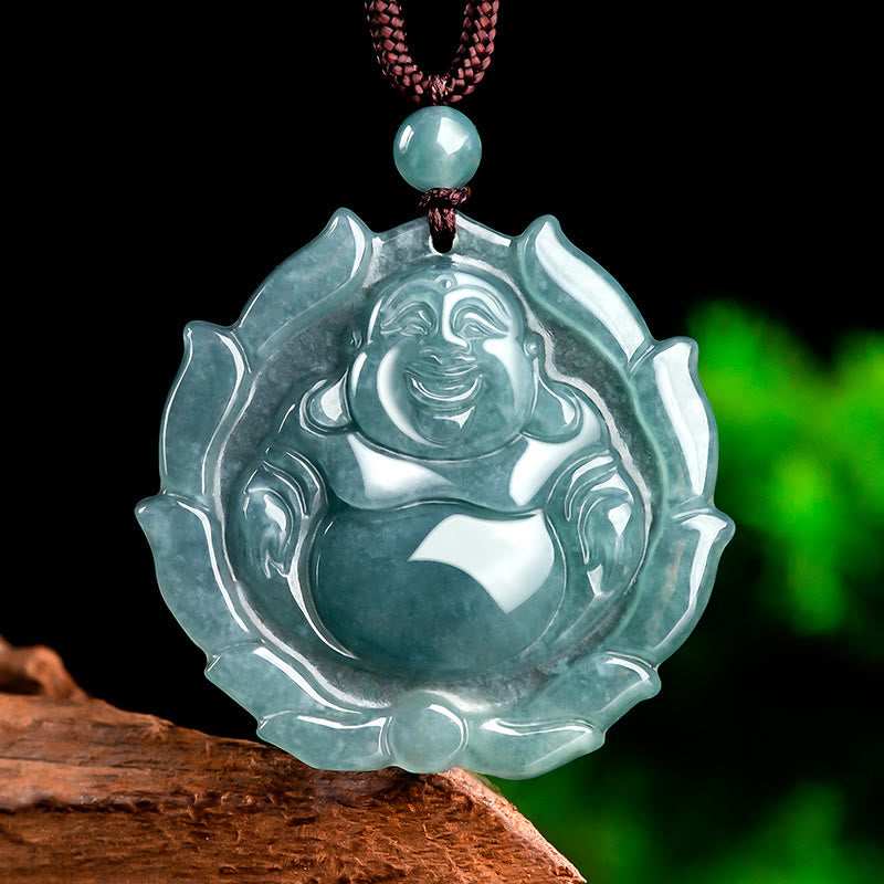 Buddha Stones, natürliche Jade, lachender Buddha, Lotus-Muster, Glücks-Halsketten-Anhänger - Lachender Buddha (Glück ♥ Reichtum) - image 1